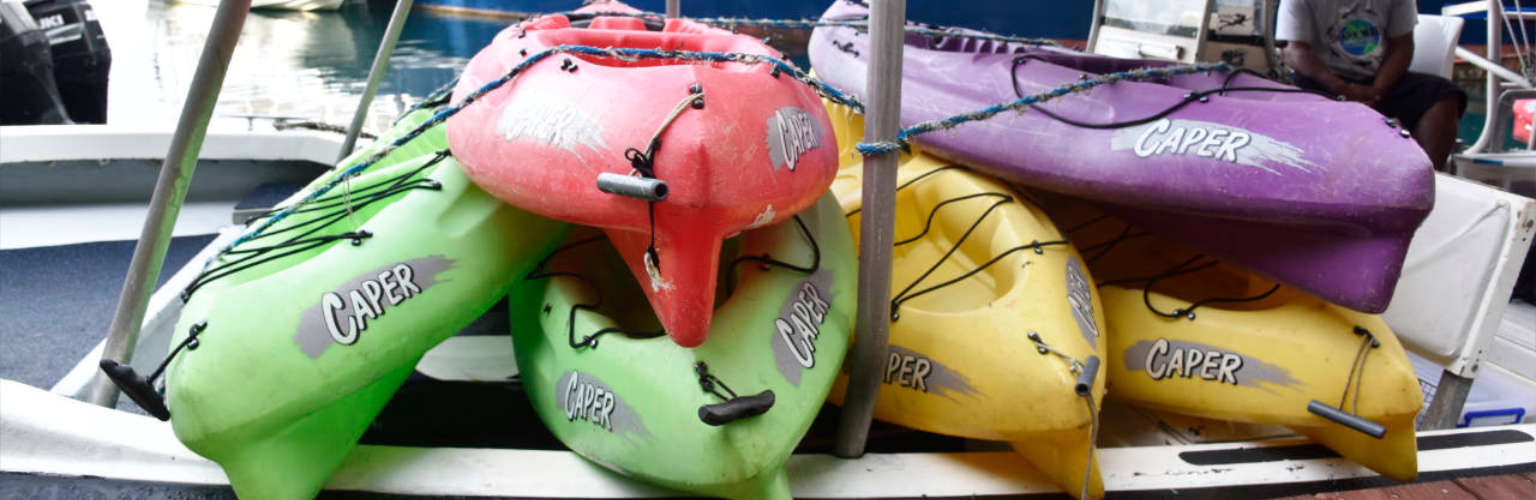 Kayaks loaded on to a boat for the Indiana Jones Tour in Palau