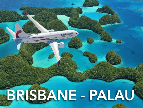 Airplane of Air Niugini over the Rock Islands in Palau